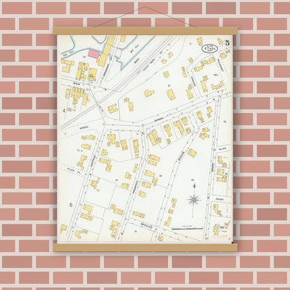 Old map wall art mockup — magnetic wood frame on brick wall — Sanborn Fire Insurance Map from Athol, Worcester County, Massachusetts (1900), Sheet #0005
