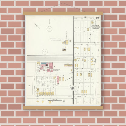 Old map wall art mockup — magnetic wood frame on brick wall — Sanborn Fire Insurance Map from Coraopolis, Allegheny County, Pennsylvania (1911), Sheet #0012