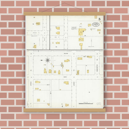 Old map wall art mockup — magnetic wood frame on brick wall — Sanborn Fire Insurance Map from Eustis, Lake County, Florida (1906), Sheet #0005