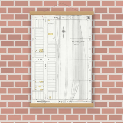 Old map wall art mockup — magnetic wood frame on brick wall — Sanborn Fire Insurance Map from Chicago, Cook County, Illinois (1920), Sheet #0098