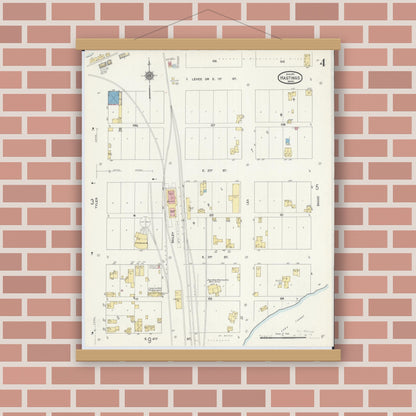 Old map wall art mockup — magnetic wood frame on brick wall — Sanborn Fire Insurance Map from Hastings, Dakota County, Minnesota (1911), Sheet #0004