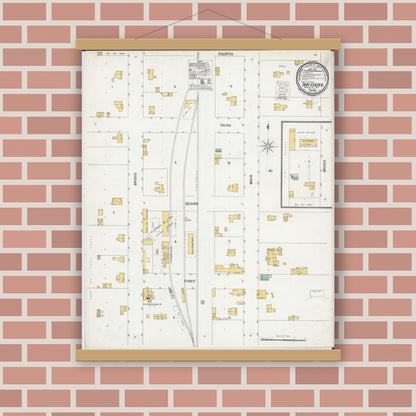 Old map wall art mockup — magnetic wood frame on brick wall — Sanborn Fire Insurance Map from Troy Center, Walworth County, Wisconsin (1900), Sheet #0001
