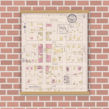 Old map wall art mockup — magnetic wood frame on brick wall — Sanborn Fire Insurance Map from Knobnoster, Johnson County, Missouri (1922) - Complete Map Set