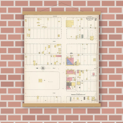 Old map wall art mockup — magnetic wood frame on brick wall — Sanborn Fire Insurance Map from Holtville, Imperial County, California (1910), Sheet #0002