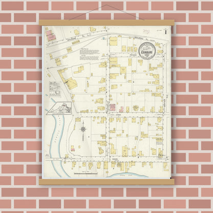 Old map wall art mockup — magnetic wood frame on brick wall — Sanborn Fire Insurance Map from Edinburg, Shenandoah County, Virginia (1915) - Complete Map Set