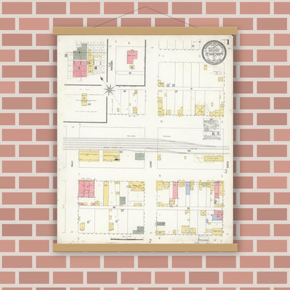 Old map wall art mockup — magnetic wood frame on brick wall — Sanborn Fire Insurance Map from Tehachapi, Kern County, California (1907) - Complete Map Set