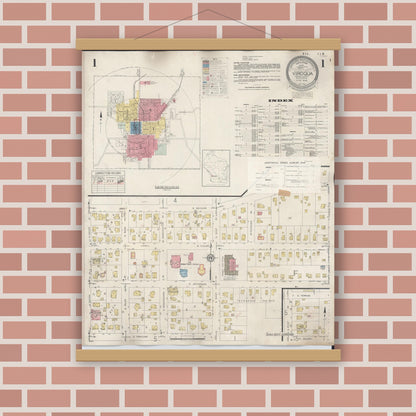 Old map wall art mockup — magnetic wood frame on brick wall — Sanborn Fire Insurance Map from Viroqua, Vernon County, Wisconsin (1949) - Complete Map Set