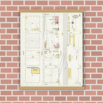 Old map wall art mockup — magnetic wood frame on brick wall — Sanborn Fire Insurance Map from Mexia, Limestone County, Texas (1911), Sheet #0002