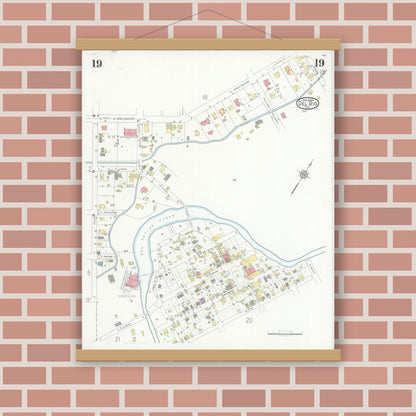 Old map wall art mockup — magnetic wood frame on brick wall — Sanborn Fire Insurance Map from Del Rio, Val Verde County, Texas (1930), Sheet #0019