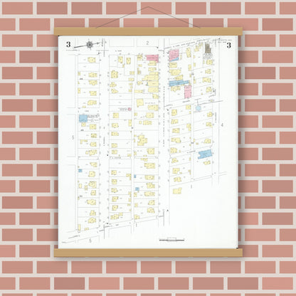 Old map wall art mockup — magnetic wood frame on brick wall — Sanborn Fire Insurance Map from West Lafayette, Coshocton County, Ohio (1946), Sheet #0003