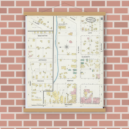 Old map wall art mockup — magnetic wood frame on brick wall — Sanborn Fire Insurance Map from Albert Lea, Freeborn County, Minnesota (1891), Sheet #0002