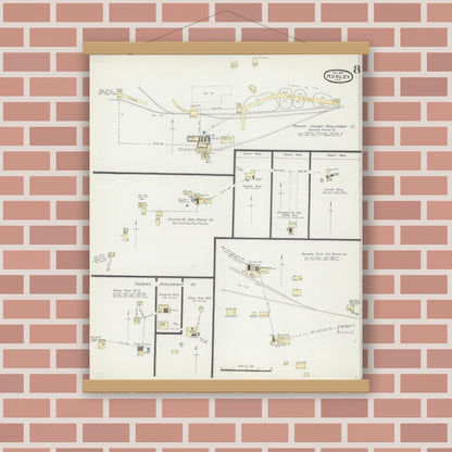 Old map wall art mockup — magnetic wood frame on brick wall — Sanborn Fire Insurance Map from Hurley, Iron County, Wisconsin (1891), Sheet #0008