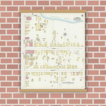 Old map wall art mockup — magnetic wood frame on brick wall — Sanborn Fire Insurance Map from Johnstown, Fulton County, New York (1897), Sheet #0006