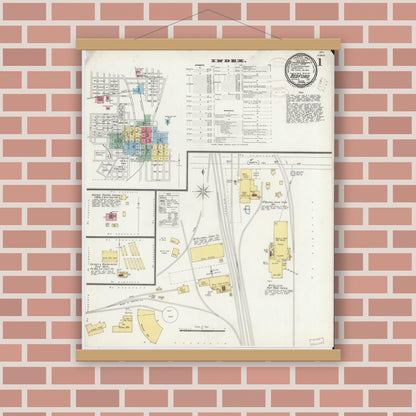 Old map wall art mockup — magnetic wood frame on brick wall — Sanborn Fire Insurance Map from Bedford, Lawrence County, Indiana (1898) - Complete Map Set