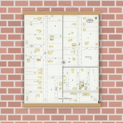 Old map wall art mockup — magnetic wood frame on brick wall — Sanborn Fire Insurance Map from Leesburg, Lake County, Florida (1901), Sheet #0002