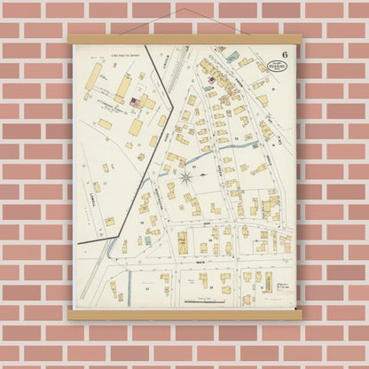 Old map wall art mockup — magnetic wood frame on brick wall — Sanborn Fire Insurance Map from Reading, Middlesex County, Massachusetts (1897), Sheet #0006