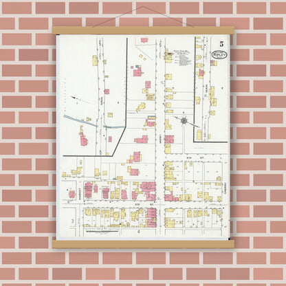 Old map wall art mockup — magnetic wood frame on brick wall — Sanborn Fire Insurance Map from Ripley, Brown County, Ohio (1920), Sheet #0005