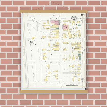 Old map wall art mockup — magnetic wood frame on brick wall — Sanborn Fire Insurance Map from Ashland, Ashland County, Wisconsin (1909), Sheet #0026