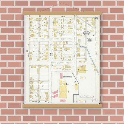 Old map wall art mockup — magnetic wood frame on brick wall — Sanborn Fire Insurance Map from Ironton, Lawrence County, Ohio (1904), Sheet #0022