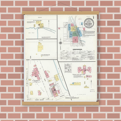 Old map wall art mockup — magnetic wood frame on brick wall — Sanborn Fire Insurance Map from West Bend, Washington County, Wisconsin (1910) - Complete Map Set