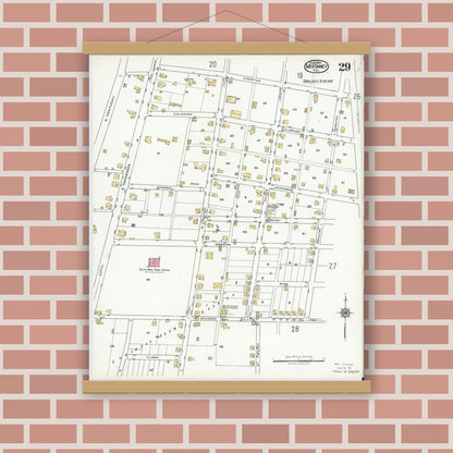 Old map wall art mockup — magnetic wood frame on brick wall — Sanborn Fire Insurance Map from McKinney, Collin County, Texas (1920), Sheet #0029