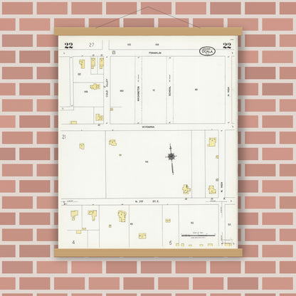 Old map wall art mockup — magnetic wood frame on brick wall — Sanborn Fire Insurance Map from Ocala, Marion County, Florida (1924), Sheet #0022