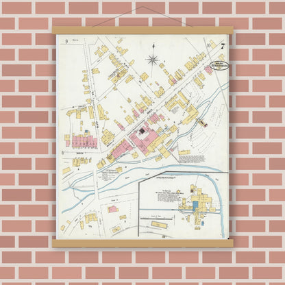 Old map wall art mockup — magnetic wood frame on brick wall — Sanborn Fire Insurance Map from Stroudsburg, Monroe County, Pennsylvania (1905), Sheet #0007