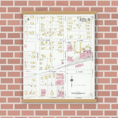 Old map wall art mockup — magnetic wood frame on brick wall — Sanborn Fire Insurance Map from Macomb, Mcdonough County, Illinois (1924), Sheet #0005