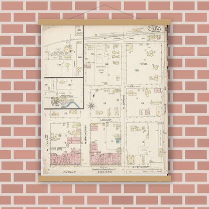 Old map wall art mockup — magnetic wood frame on brick wall — Sanborn Fire Insurance Map from Tyler, Smith County, Texas (1885), Sheet #0002
