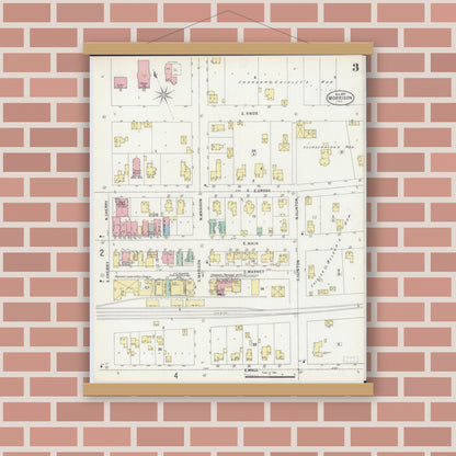 Old map wall art mockup — magnetic wood frame on brick wall — Sanborn Fire Insurance Map from Morrison, Whiteside County, Illinois (1897), Sheet #0003