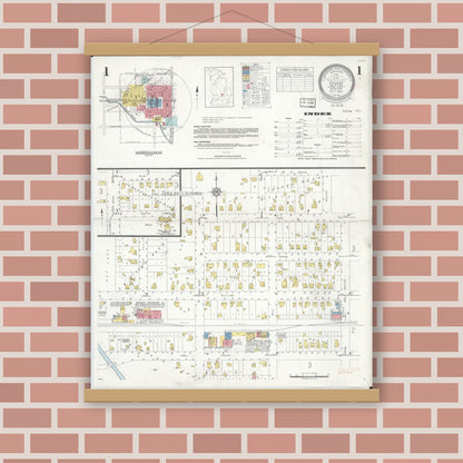 Old map wall art mockup — magnetic wood frame on brick wall — Sanborn Fire Insurance Map from Ovid, Clinton County, Michigan (1934) - Complete Map Set
