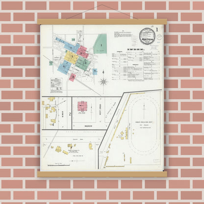 Old map wall art mockup — magnetic wood frame on brick wall — Sanborn Fire Insurance Map from Mount Sterling, Brown County, Illinois (1900) - Complete Map Set