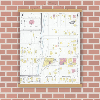 Old map wall art mockup — magnetic wood frame on brick wall — Sanborn Fire Insurance Map from Jackson, Cape Girardeau County, Missouri (1931), Sheet #0003