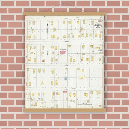 Old map wall art mockup — magnetic wood frame on brick wall — Sanborn Fire Insurance Map from Menasha, Winnebago County, Wisconsin (1906), Sheet #0006