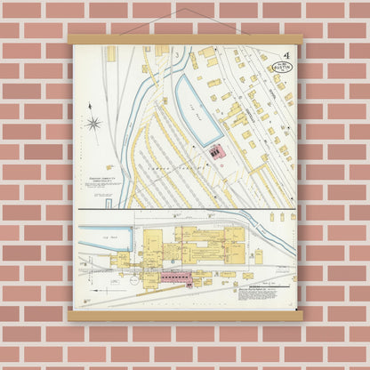 Old map wall art mockup — magnetic wood frame on brick wall — Sanborn Fire Insurance Map from Austin, Potter County, Pennsylvania (1903), Sheet #0004