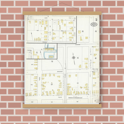 Old map wall art mockup — magnetic wood frame on brick wall — Sanborn Fire Insurance Map from Palatka, Putnam County, Florida (1915), Sheet #0002