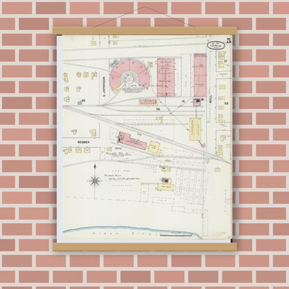 Old map wall art mockup — magnetic wood frame on brick wall — Sanborn Fire Insurance Map from Ionia, Ionia County, Michigan (1890), Sheet #0005