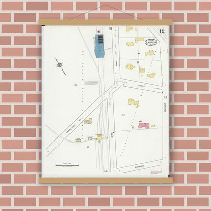 Old map wall art mockup — magnetic wood frame on brick wall — Sanborn Fire Insurance Map from Laurium, Houghton County, Michigan (1917), Sheet #0012