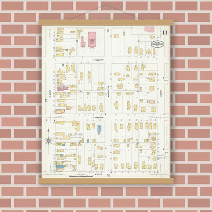 Old map wall art mockup — magnetic wood frame on brick wall — Sanborn Fire Insurance Map from Fond du Lac, Fond du Lac County, Wisconsin (1908), Sheet #0011