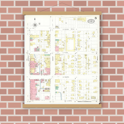 Old map wall art mockup — magnetic wood frame on brick wall — Sanborn Fire Insurance Map from Atlantic, Cass County, Iowa (1908), Sheet #0003
