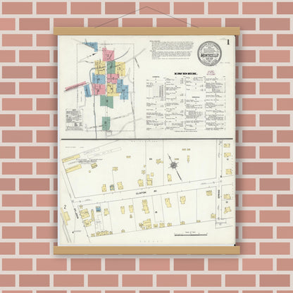 Old map wall art mockup — magnetic wood frame on brick wall — Sanborn Fire Insurance Map from Monticello, Sullivan County, New York (1911), Sheet #0001