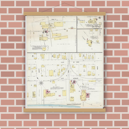 Old map wall art mockup — magnetic wood frame on brick wall — Sanborn Fire Insurance Map from Metropolis, Massac County, Illinois (1897), Sheet #0006