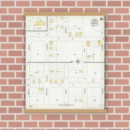 Old map wall art mockup — magnetic wood frame on brick wall — Sanborn Fire Insurance Map from Ocala, Marion County, Florida (1901), Sheet #0012
