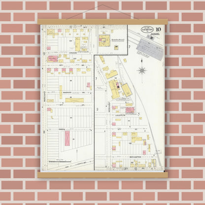 Old map wall art mockup — magnetic wood frame on brick wall — Sanborn Fire Insurance Map from Ambridge, Beaver County, Pennsylvania (1905), Sheet #0010