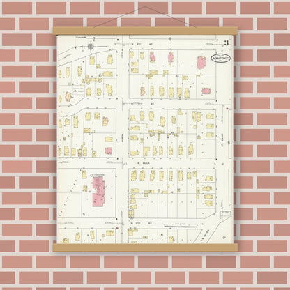 Old map wall art mockup — magnetic wood frame on brick wall — Sanborn Fire Insurance Map from Manitowoc, Manitowoc County, Wisconsin (1912), Sheet #0003
