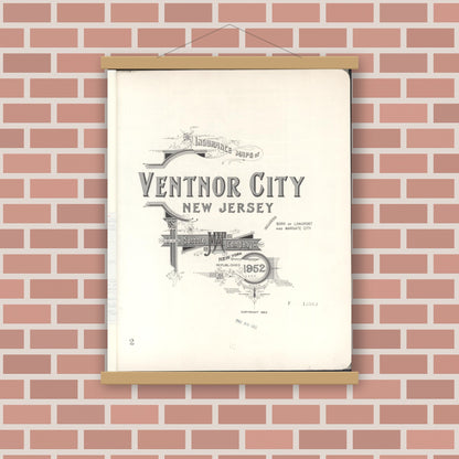 Old map wall art mockup — magnetic wood frame on brick wall — Sanborn Fire Insurance Map from Ventnor, Atlantic County, New Jersey (1952), Sheet #0001