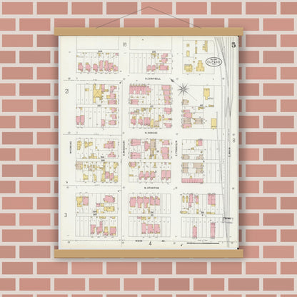 Old map wall art mockup — magnetic wood frame on brick wall — Sanborn Fire Insurance Map from El Paso, El Paso County, Texas (1898), Sheet #0005