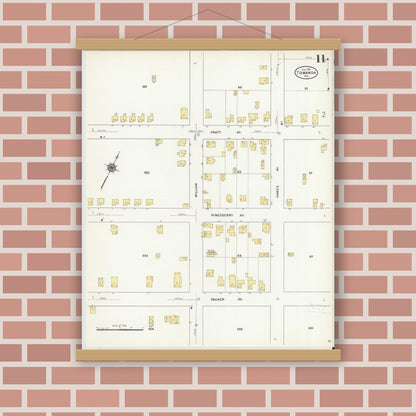Old map wall art mockup — magnetic wood frame on brick wall — Sanborn Fire Insurance Map from Towanda, Bradford County, Pennsylvania (1911), Sheet #0011