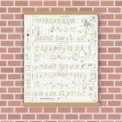 Old map wall art mockup — magnetic wood frame on brick wall — Sanborn Fire Insurance Map from Auburn, De Kalb County, Indiana (1914), Sheet #0003