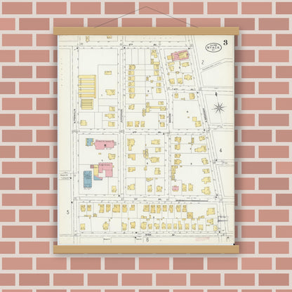 Old map wall art mockup — magnetic wood frame on brick wall — Sanborn Fire Insurance Map from Nyack, Rockland County, New York. (1903), Sheet #0003